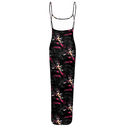 Bird of Paradise All-Over Print Women's Sheer Mesh Backless Spaghetti Strap Maxi Dress