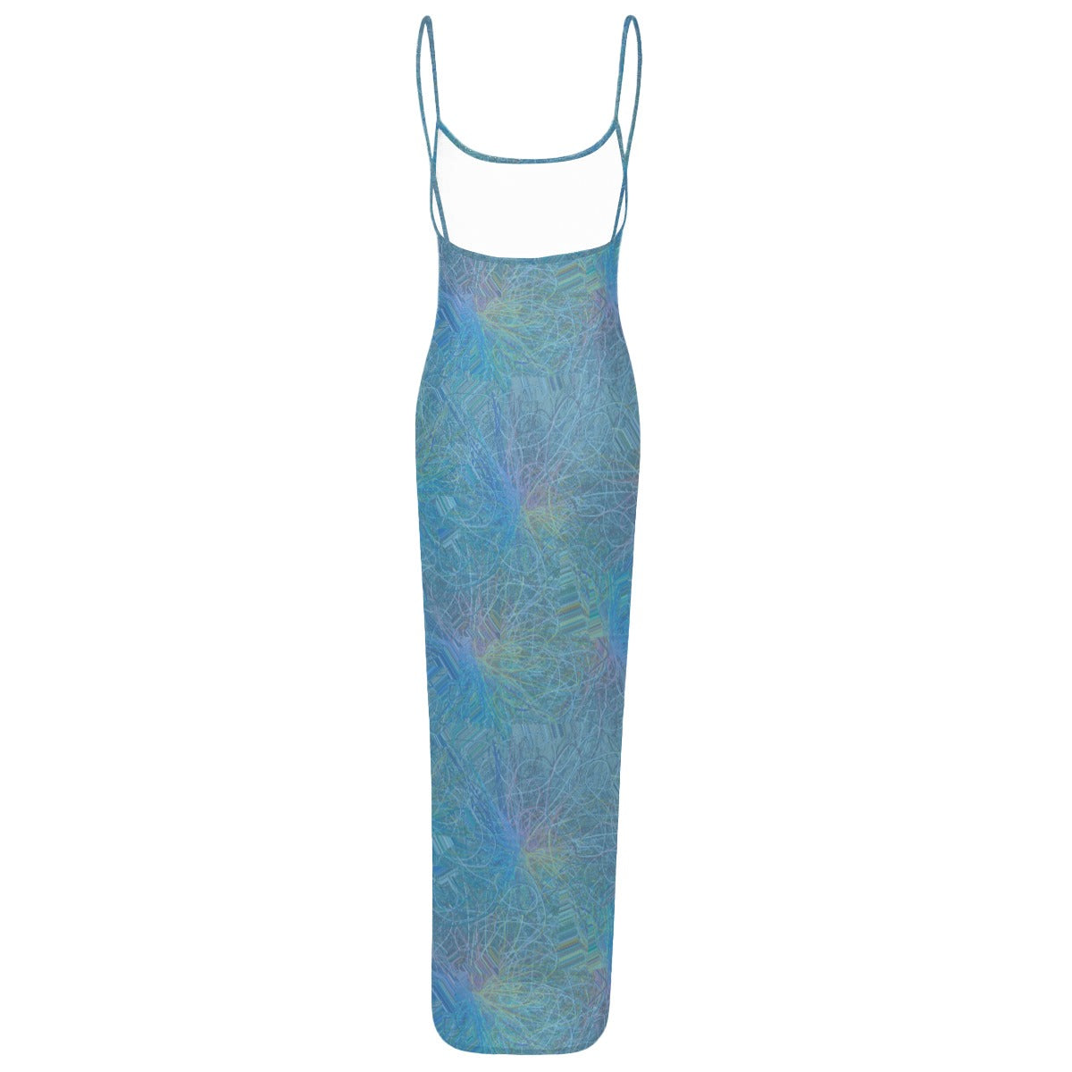 BLSATS All-Over Print Women's Sheer Mesh Backless Spaghetti Strap Maxi Dress