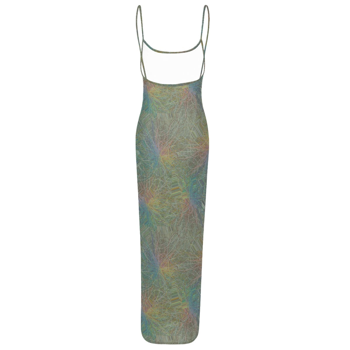 MSATS All-Over Print Women's Sheer Mesh Backless Spaghetti Strap Maxi Dress