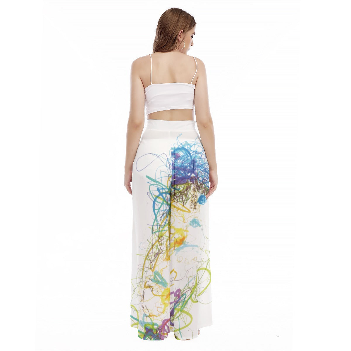 Santorini Abstract Scribble All-Over Print Women's High Waist Wide Leg Trousers